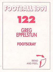 1991 Select AFL Stickers #122 Greg Eppelstun Back